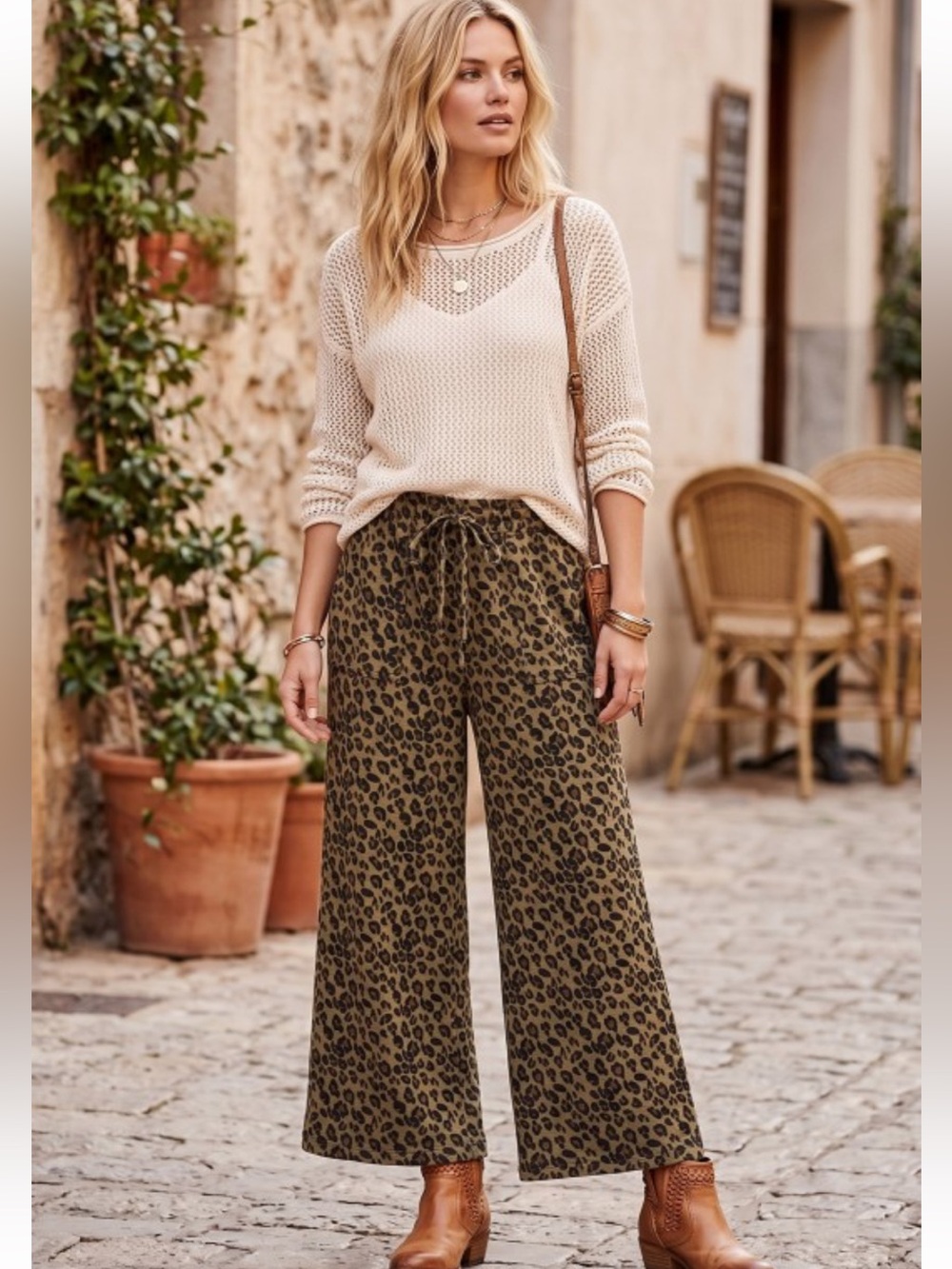 095. Leopard wide leg French Terry lounge pant